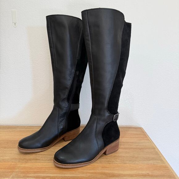 Lucky Brand LK-Timinii Black Leather Suede Tall Riding Boots Women's Size 6.5 - Picture 3 of 13